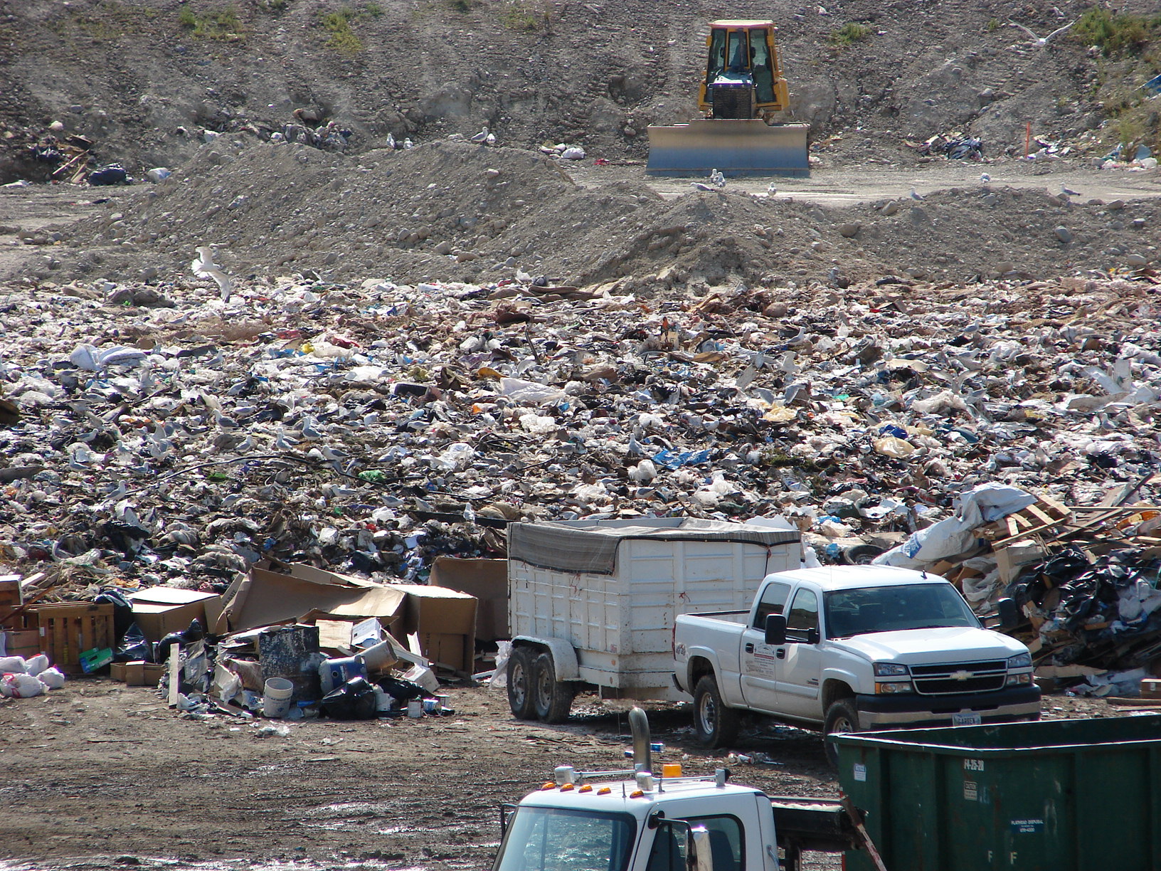 Truck and trailers drop off garbage and waste at the Flathead County Landfill