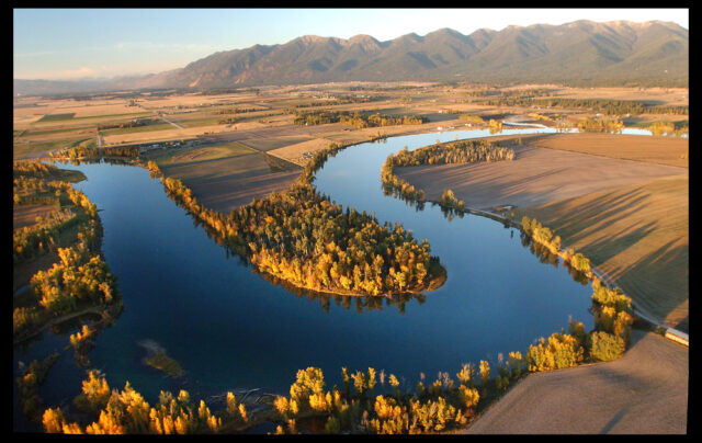 Areal view of Flathead River near Kalispell, MT